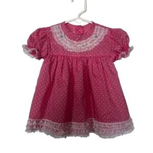Winnie the Pooh Baby Girls Dress Pink Lacey Pink White Vintage